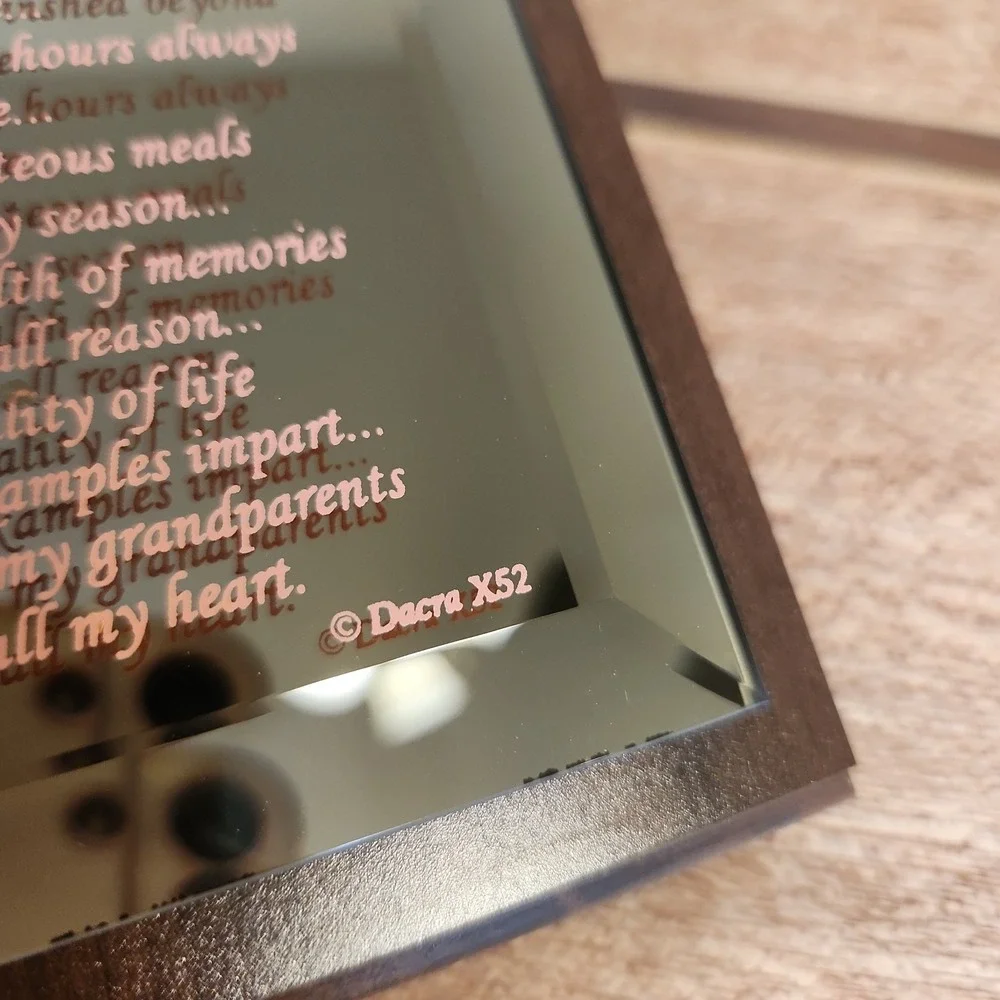 Vintage Dacra X52 Grandparents Creed Beveled Mirror Wall Plaque Floral Wood Gift